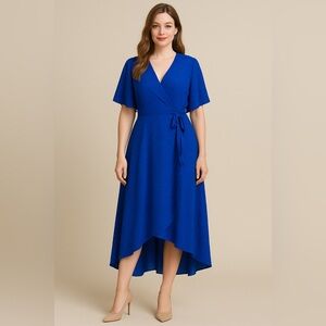 Lulus Blue Polka Dot Wrap Midi Dress XL Retro Pinup Rockabilly Vintage Inspired